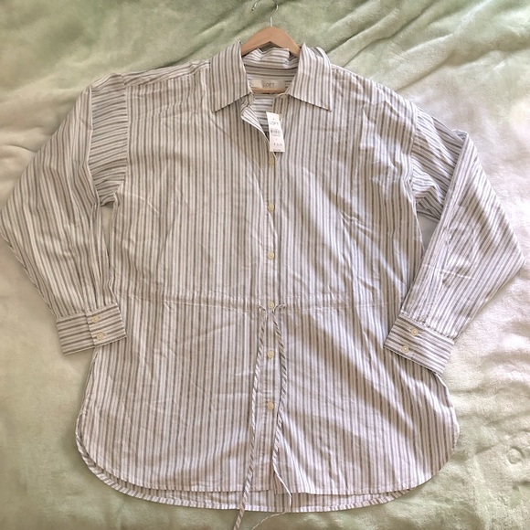 Loft Cotton & Modal Button Up Long Sleeve Tunic Blouse - Picture 9 of 11